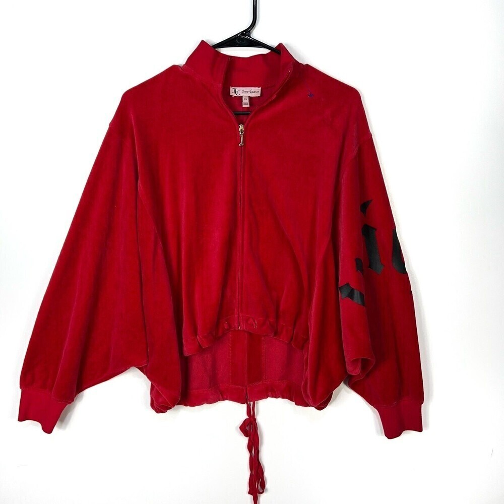 Juicy Couture Red Astor Batwing Velvet Y2K Drawstring Zip Up Track Jacket XS